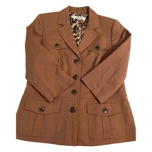 Kasper blazer 8 petite Jacket Brown collared animal print 3/4 sleeve office core